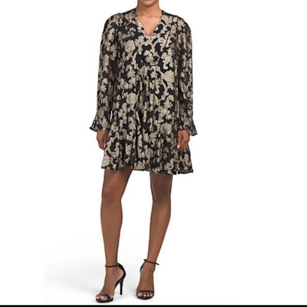 Anthropology black&gold metallic dress